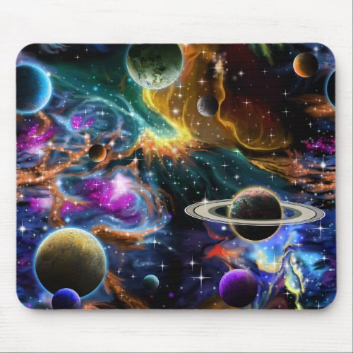Space Nebulas and Planets Mouse Pad