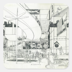 Space Needle Aerial Concept Drawing 2 Square Sticker