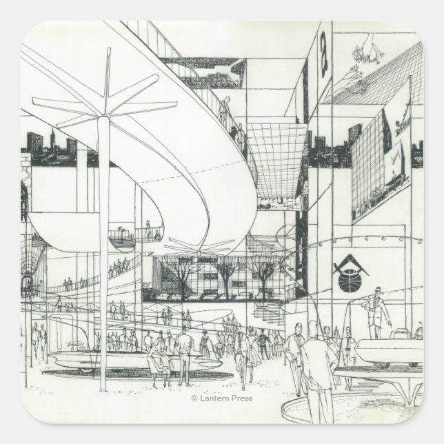 Space Needle Aerial Concept Drawing 2 Square Sticker (Front)