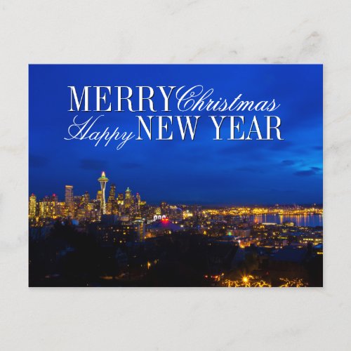 Space Needle Christmas Tree Seattle Skyline Holiday Postcard