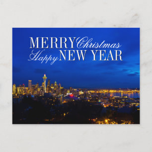 Space Needle Christmas Tree, Seattle Skyline Holiday Postcard