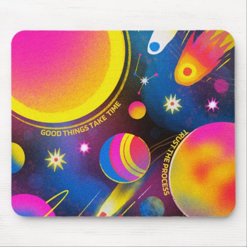 Space Neon Planets Universe Motivational Uplifting Mouse Pad