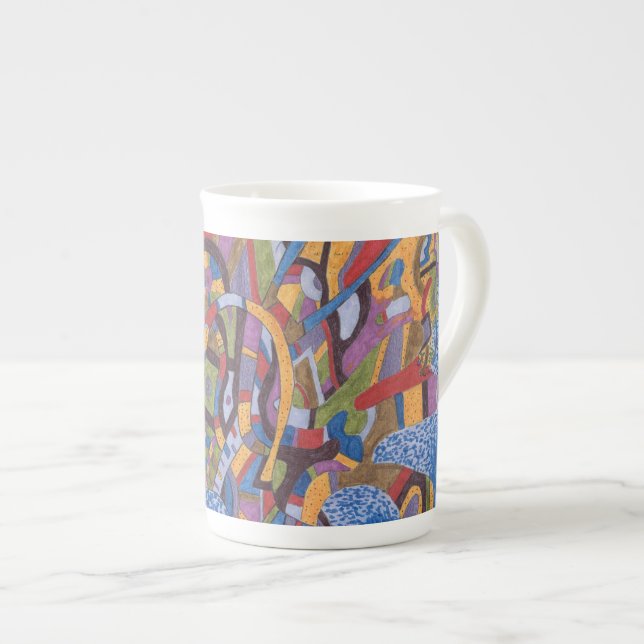 "Space Octopus" Abstract Art Bone China Mug (Front Right)