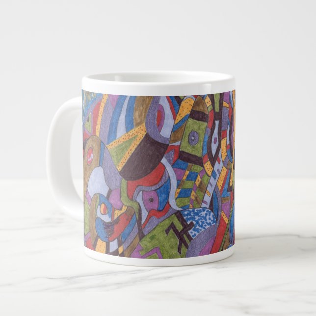 "Space Octopus" Abstract Art Giant Coffee Mug (Front Left)