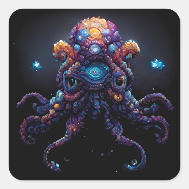 Space Octopus Square Sticker (Front)