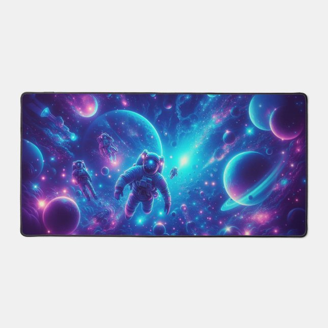 Space Odyssey Neon Blacklight Design, Workstation Desk Mat (Front)