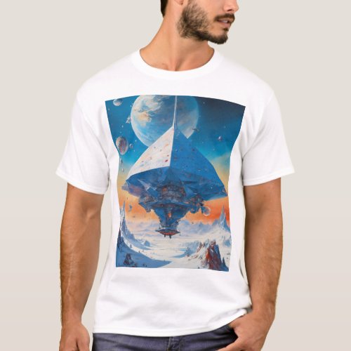 Space Odyssey Origami Spaceship Amidst Enemy Roc T_Shirt