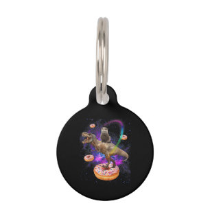 Space Otter Riding Dinosaur T-Rex Donuts Pet ID Tag