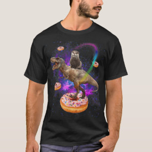 Space Otter Riding Dinosaur T-Rex Donuts T-Shirt