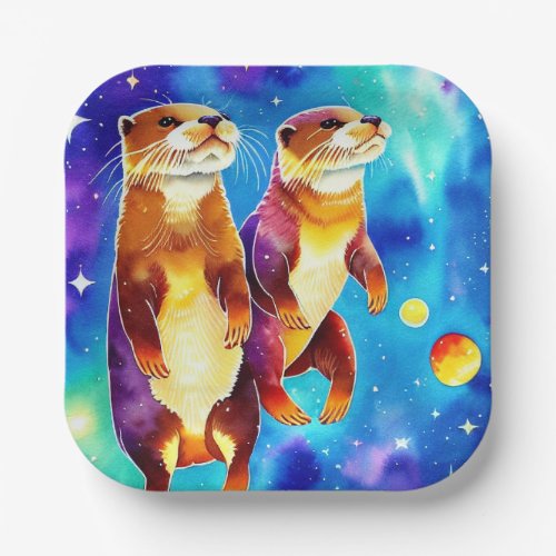 Space Otters Colorful Paper Plate