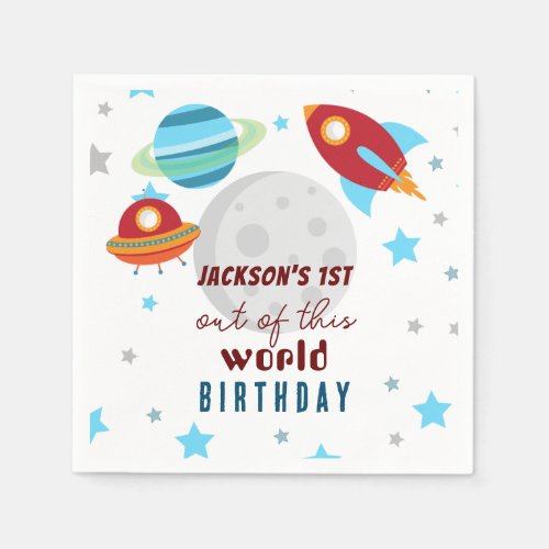 Space Out of this world 1st Birthday  Napkins
