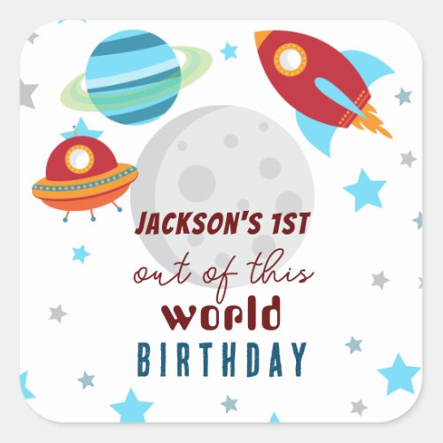 Space Out of this world 1st Birthday  Square Sticker