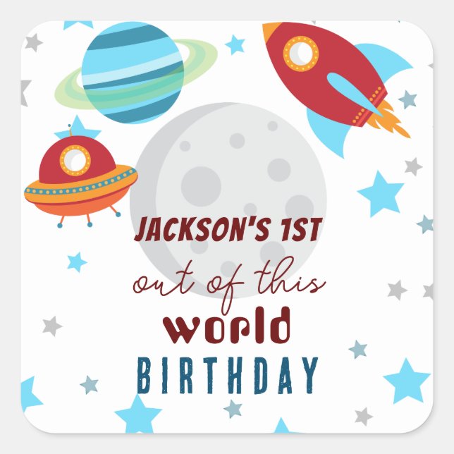 Space Out of this world 1st Birthday  Square Sticker (Front)