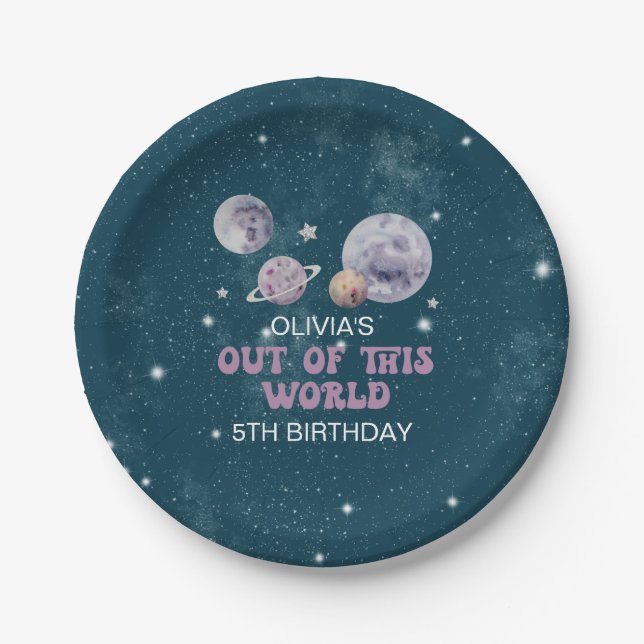 Space Out of this World Planets Birthday Paper Plates (Front)