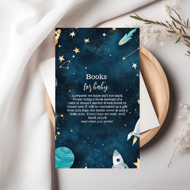  Space Outer Baby Shower Navy Books for Baby Enclosure Card (Creator Uploaded)