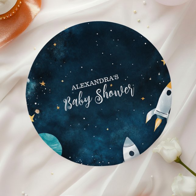  Space Outer Baby Shower Navy Paper Plates (Creator Uploaded)