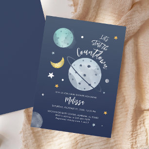 Space Outer Boy Baby Shower Moon Stars Invitation