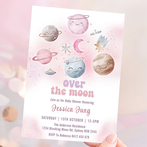 Space Over The Moon Baby Shower Party   Invitation