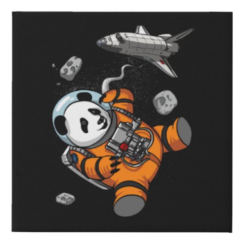 Space Panda Bear Astronaut Galaxy Cosmic Animal Faux Canvas Print