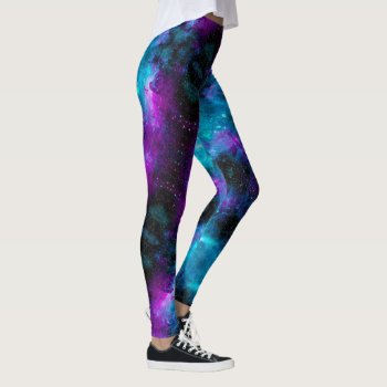 Space Pants! Pink Aqua Stars Bright Fun Leggings by Frasure_Studios at Zazzle