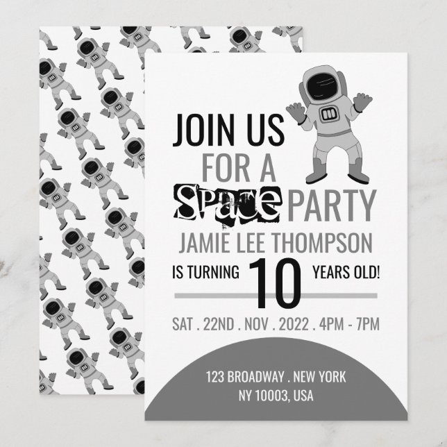 Space Party Astronaut, Birthday Invitation (Front/Back)
