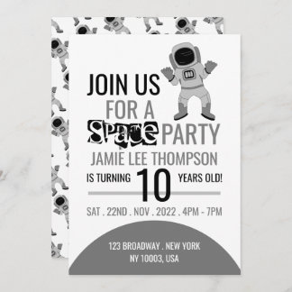 Space Party Astronaut, Birthday Invitation