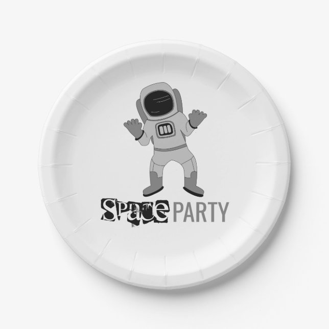 Space Party Astronaut, Birthday Paper Plates (Front)
