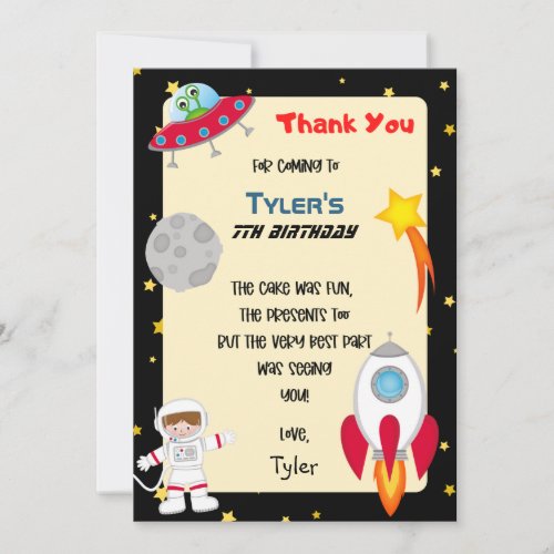 Space Party Birthday Thank You Card
