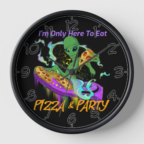 Space Party Dj Alien Eating Pizza Clock
