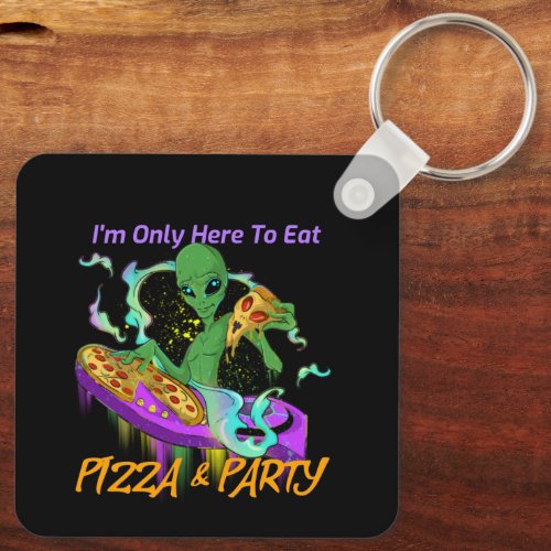 Space Party Dj Alien Eating Pizza Keychain