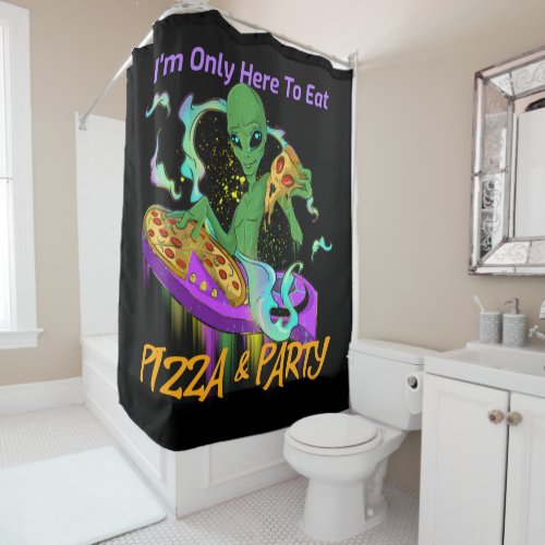 Space Party Dj Alien Eating Pizza Shower Curtain