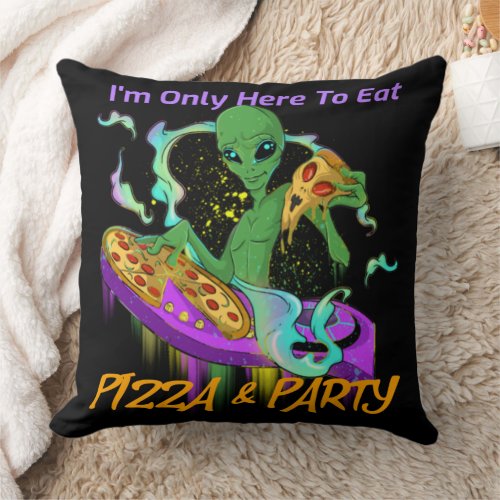 Space Party Dj Alien Eating Pizza Throw Pillow