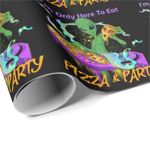 Space Party Dj Alien Eating Pizza Wrapping Paper