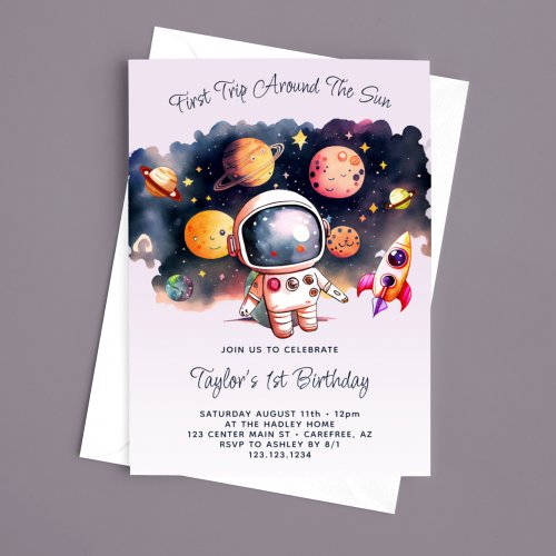 Space Party First Trip Around the Sun Invitation