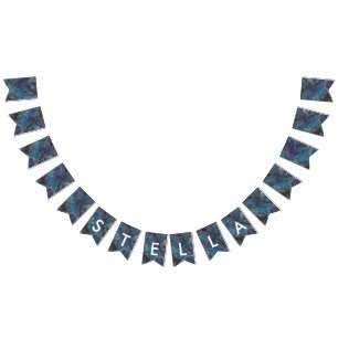Space Party Galaxy Personalized Blue Bunting Flags