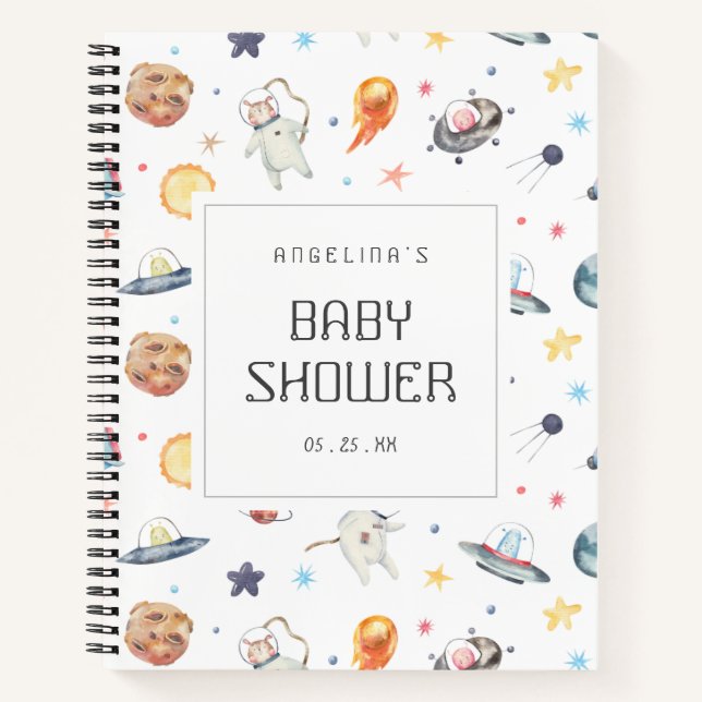 Space Pattern Baby Shower Gift List Notebook (Front)