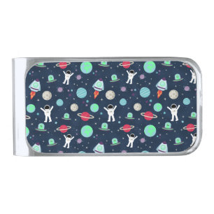 Space Pattern illustration Silver Finish Money Clip