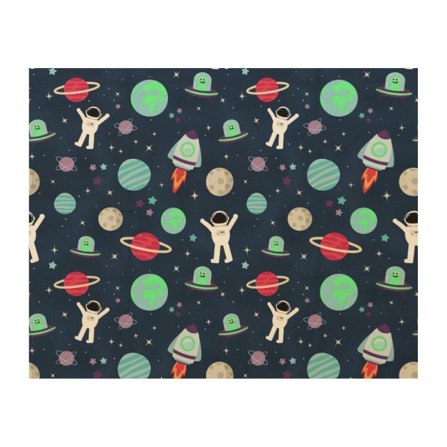 Space Pattern illustration Wood Wall Art (Front)