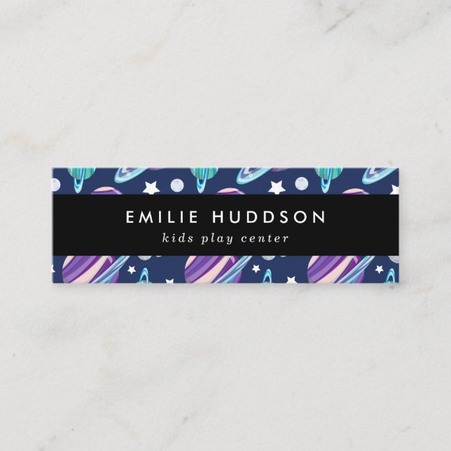 Space Pattern, Kids Play Center, Activity Center Mini Business Card (Front)