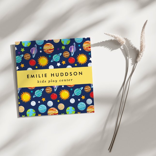 Space Pattern, Kids Play Center, Activity Center Square Business Card (Creator Uploaded)