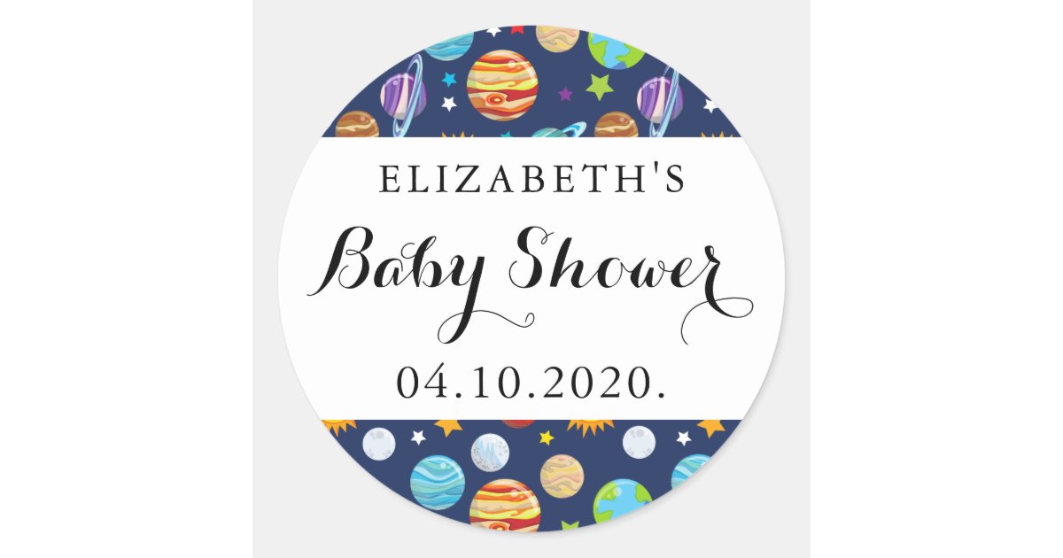 Space Pattern, Planets, Stars, Cosmos, Baby Shower Classic Round ...