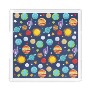 Space Pattern, Planets, Stars, Cosmos, Galaxy Acrylic Tray