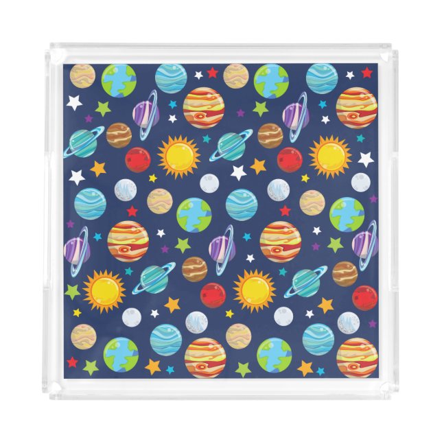 Space Pattern, Planets, Stars, Cosmos, Galaxy Acrylic Tray (Front)