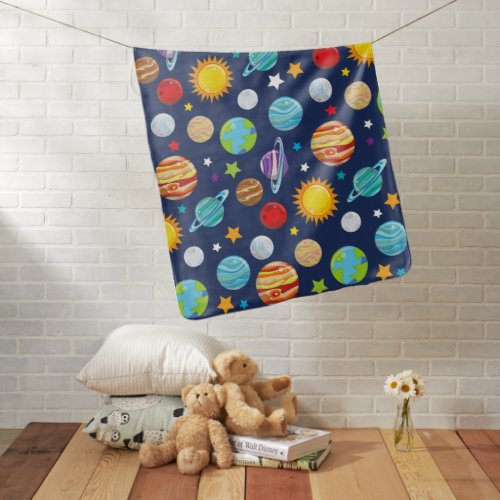 Space Pattern Planets Stars Cosmos Galaxy Baby Blanket