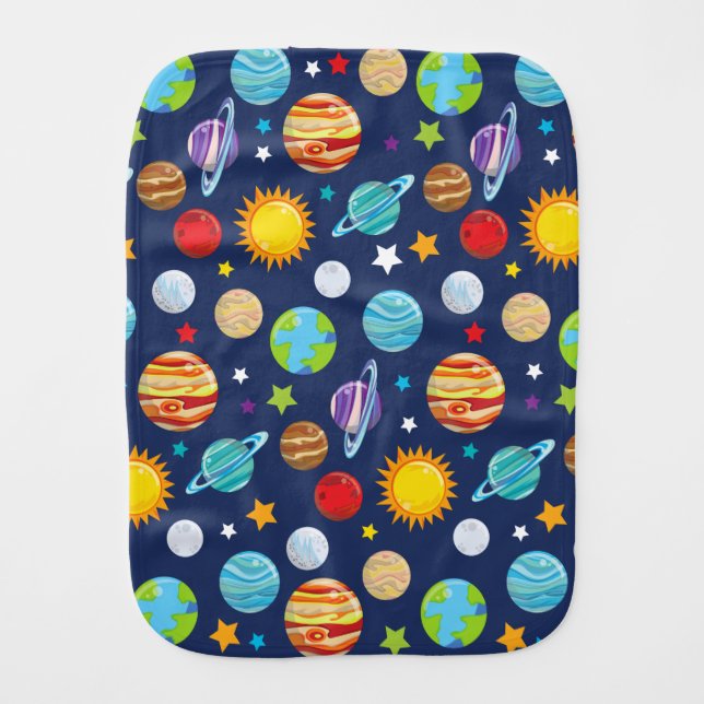 Space Pattern, Planets, Stars, Cosmos, Galaxy Baby Burp Cloth (Front)