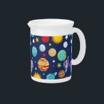 Space Pattern, Planets, Stars, Cosmos, Galaxy Beverage Pitcher<br><div class="desc">Cute,  fun and adorable pattern with planets (Sun,  Mercury,  Venus,  Earth,  Mars,  Jupiter,  Saturn,  Uranus,  Neptune,  Pluto). Modern and trendy gift,  perfect for the space lover in your life.</div>