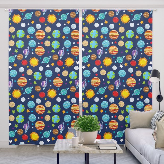 Space Pattern, Planets, Stars, Cosmos, Galaxy Blackout Curtains (Living Room)