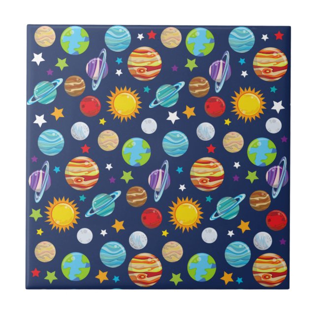 Space Pattern, Planets, Stars, Cosmos, Galaxy Ceramic Tile (Front)