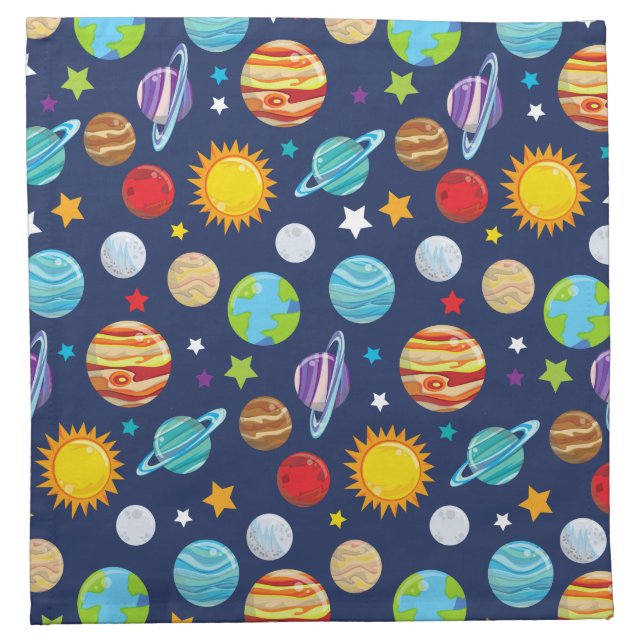 Space Pattern, Planets, Stars, Cosmos, Galaxy Cloth Napkin (Front)