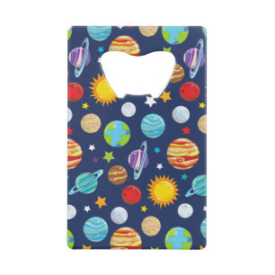 Space Pattern, Planets, Stars, Cosmos, Galaxy Credit Card Bottle Opener